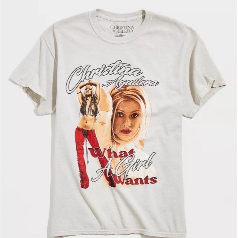 CHRISTINA AGUILERA SMALL UNISEX URBAN OUTFITTERS TAN GRAPHIC TEE NIP
